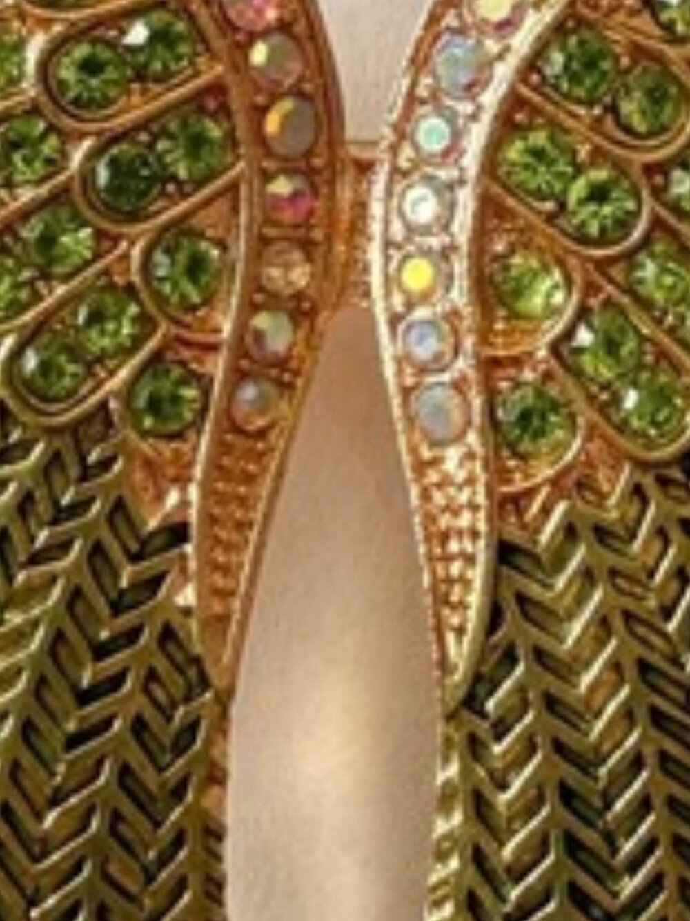 Gold Tone Angel Wing Brooch Green Rhinestone AB Crystal Fashion Pin